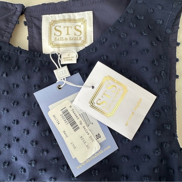 NWT Sail To Sable Swiss Dot Dress in Navy Silk Tassels - Picture 3 of 8